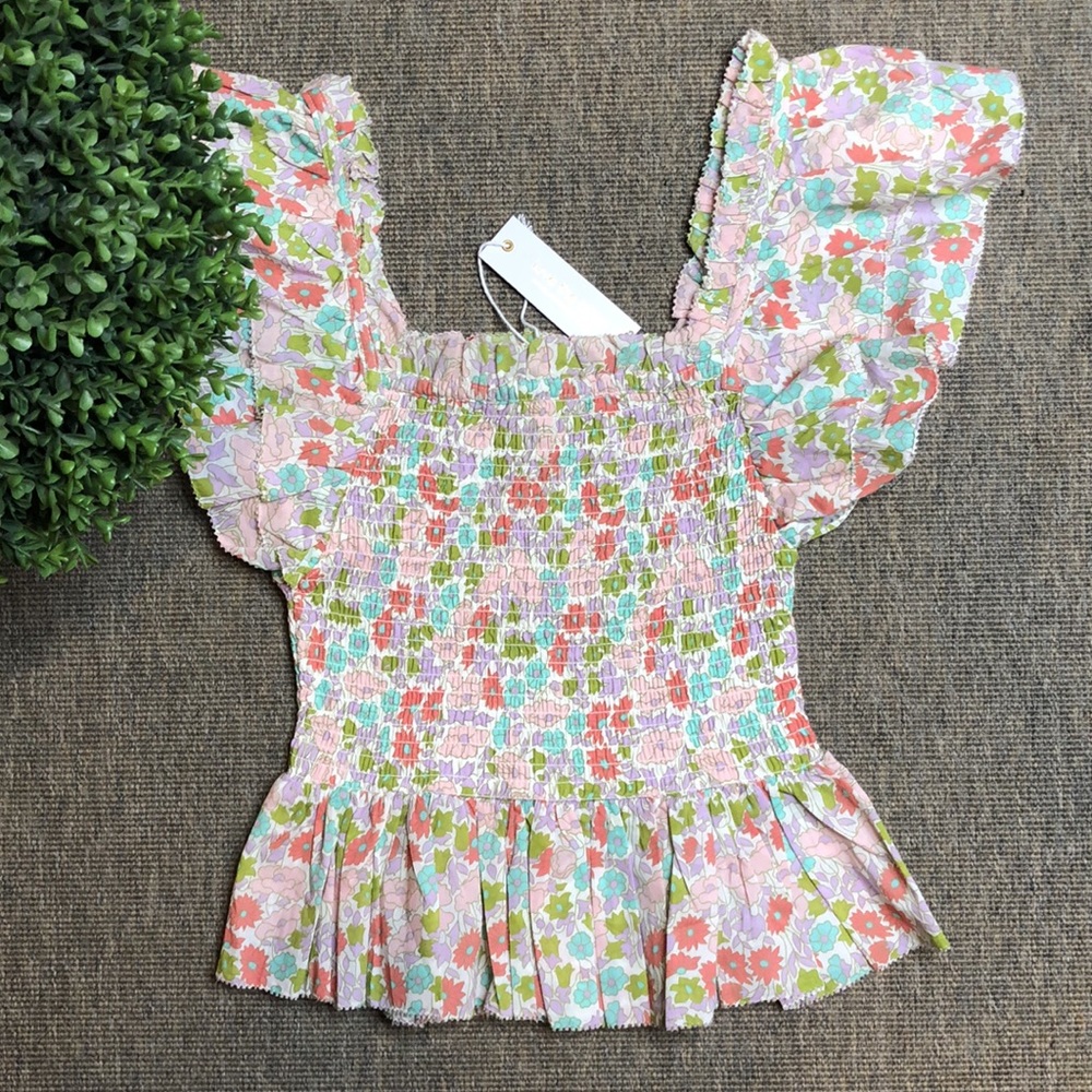 NWT Love the Label Ines Ivory Smocked Bodice Tank size Xs - Picture 2 of 8